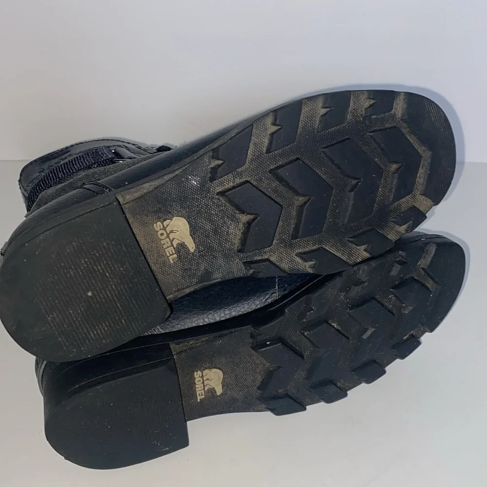 Sorel Girks Black Leather Combat Boots Lace Up Side Zip Youth Sz 2